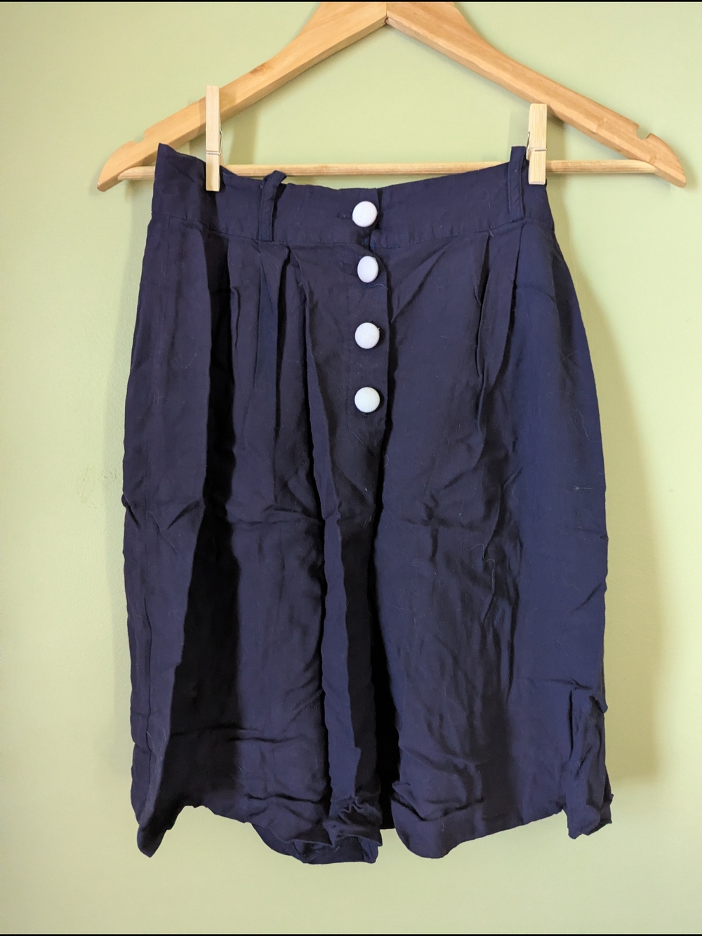 Adorable Vintage High-Waist Button-Front Navy Shorts